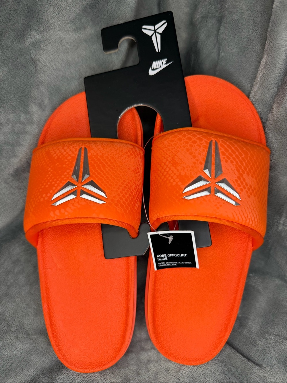 Nike Men’s Orange Kobe Offcourt Slide Sandals with Silver Logo